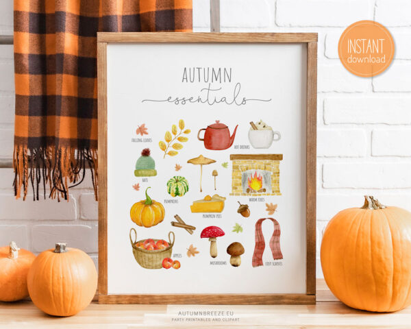 autumn essentials printable with hand painted illustrations