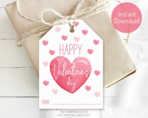 valentine tag with red heart illustrations