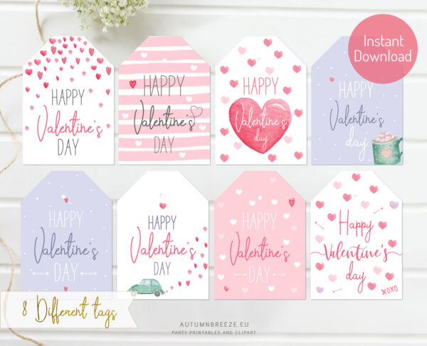 set of 8 printable valentines day tags