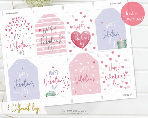 set of 8 valentines day printable tags