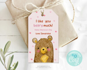 printable valentines day tag with cute bear