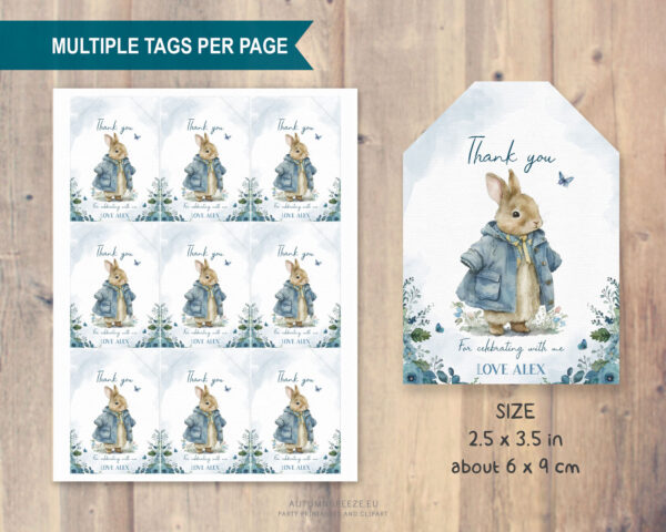 editable tags with a cute bunny for a birthday or baby shower party