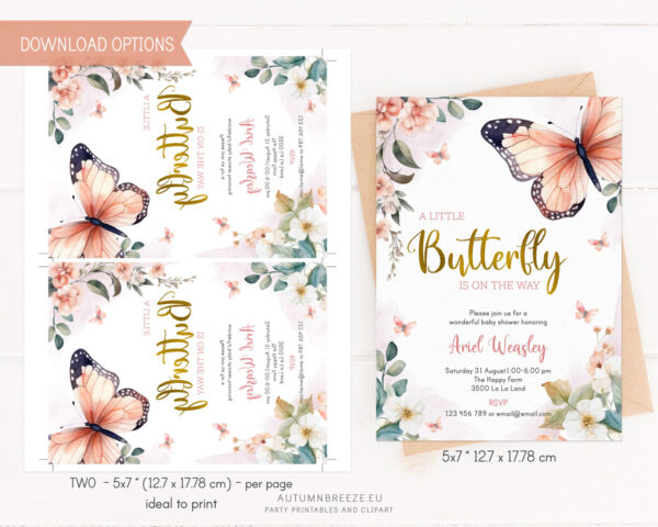 butterfly invitation for a baby shower party with spring theme