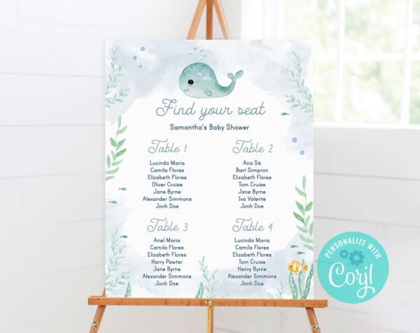 printable seating chart with baby whale