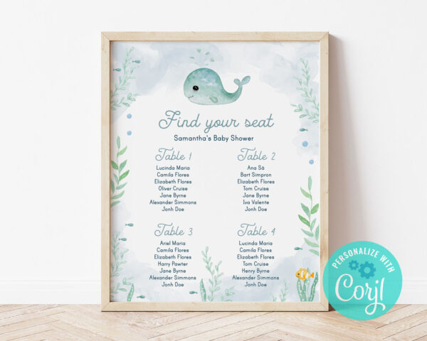 Baby Shower seating Chart with baby whale