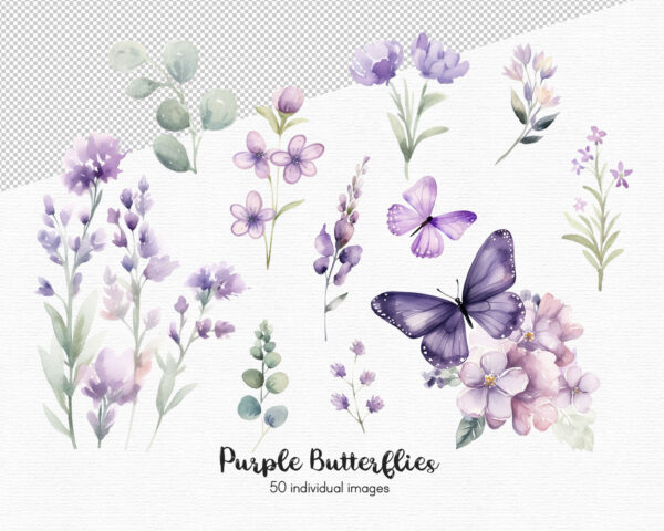 purple wildflowers clipart set
