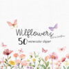 butterflies and wildflowers watercolor clipart set