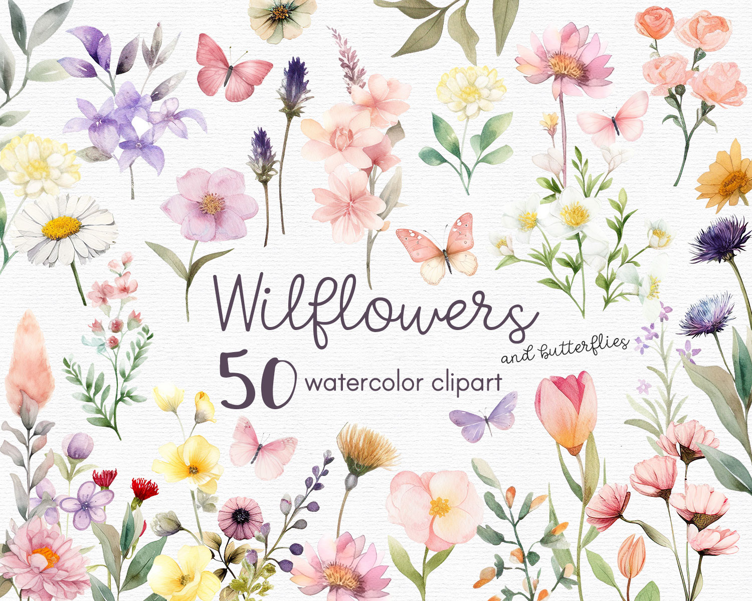 wildflowers watercolor clipart