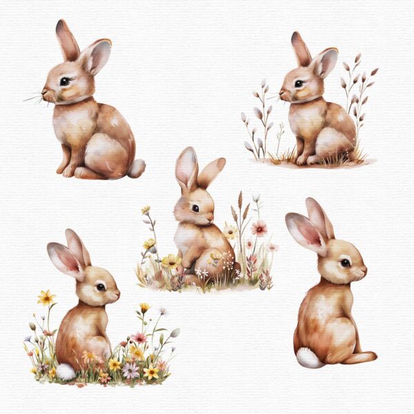 Watercolor bunnies clip art