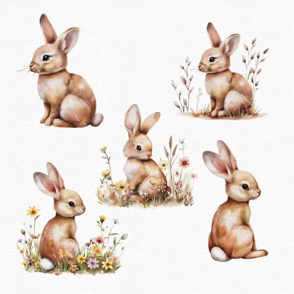 Watercolor bunnies clip art