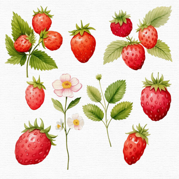 wild-strawberries-clipart-set