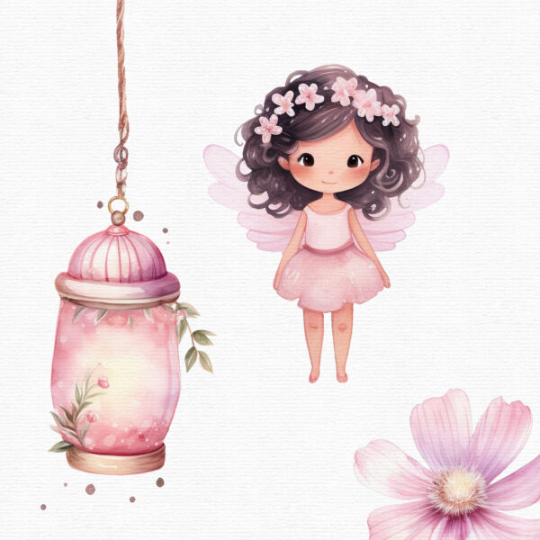 watercolor-lamp-and pink-fairy