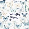 white and blue butterfly clipart-set