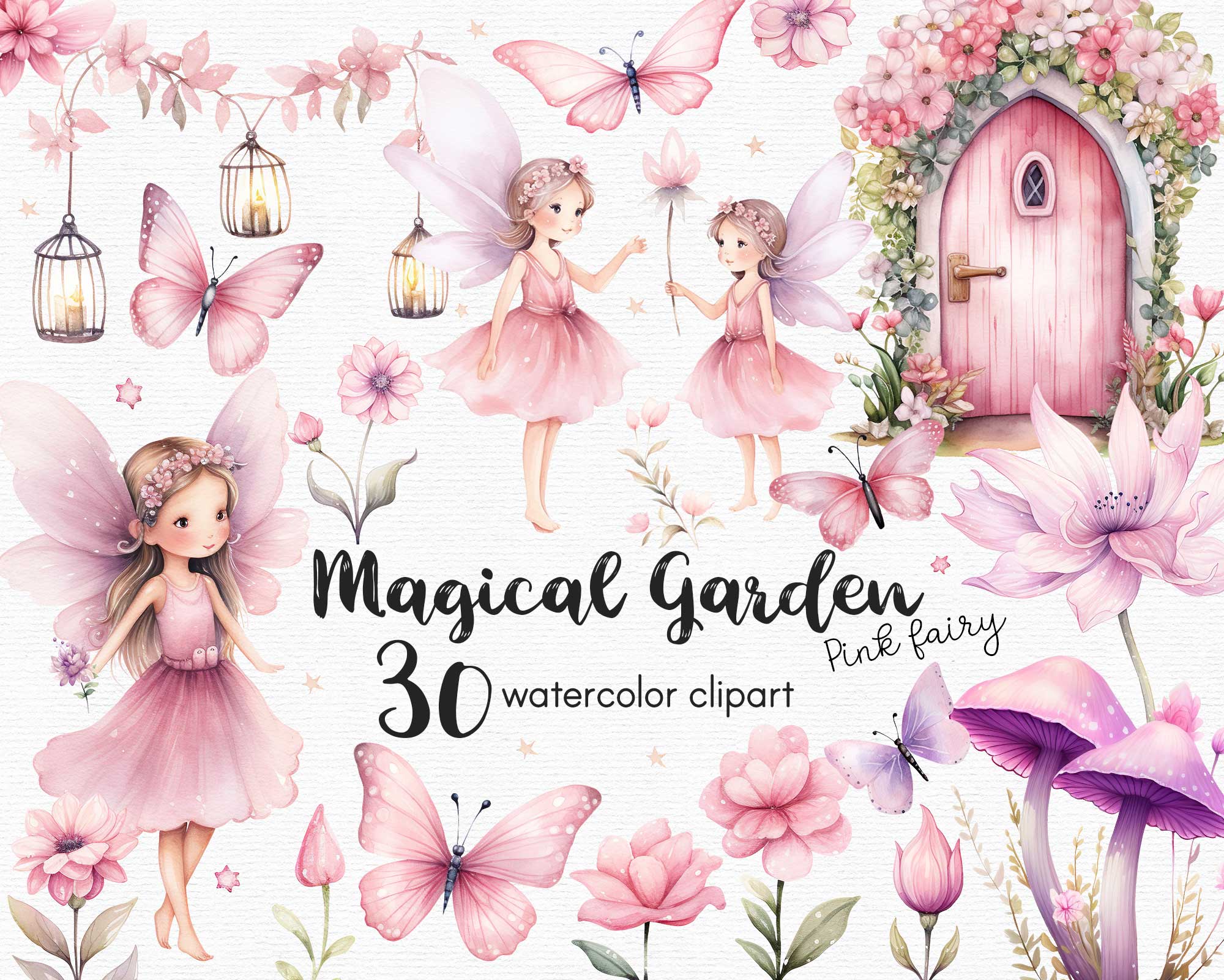 magical pink fairy clipart