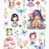 clipart set with 4 fairies and other magical elements. The images were generated with ai and have a watercolor style