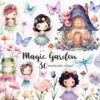 clipart set with 4 fairies and other magical elements. The images were generated with ai and have a watercolor style