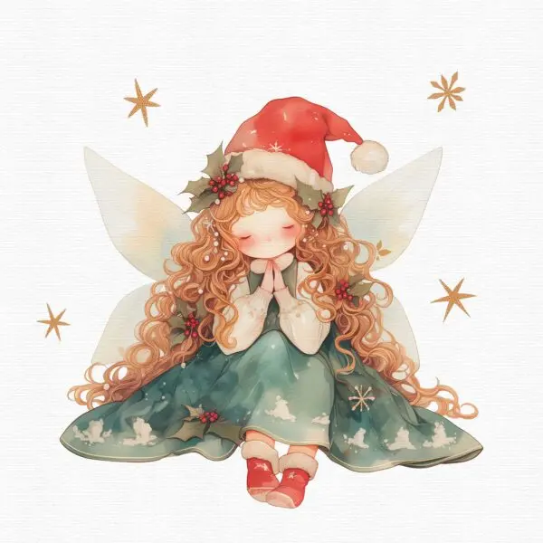 Watercolor Christmas Fairy Clipart – Festive Fantasy PNG - Image 4