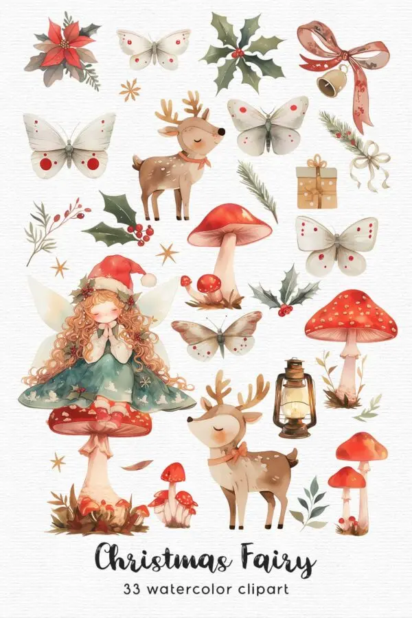 Watercolor Christmas Fairy Clipart – Festive Fantasy PNG - Image 3