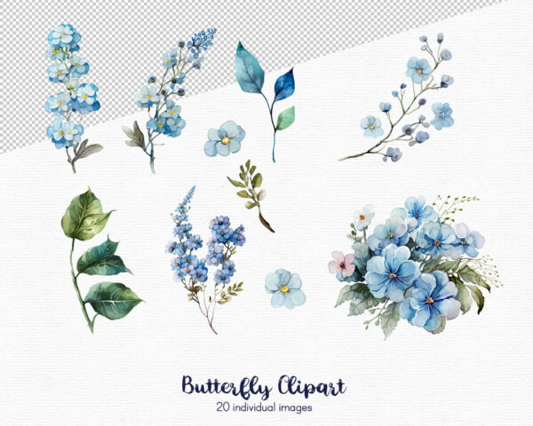 Flowers and butterfly clipart set - Image 4