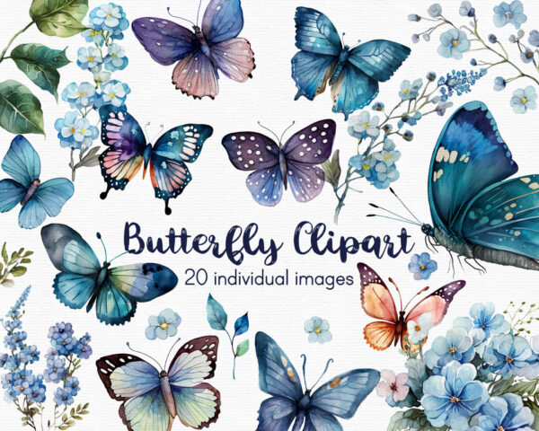 Flowers and butterfly clipart set