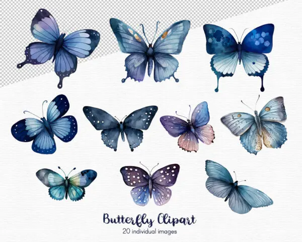 Blue Butterfly Clipart – Elegant Digital PNGs for DIY Projects - Image 3