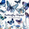 Blue butterfly clipart PNG with transparent background