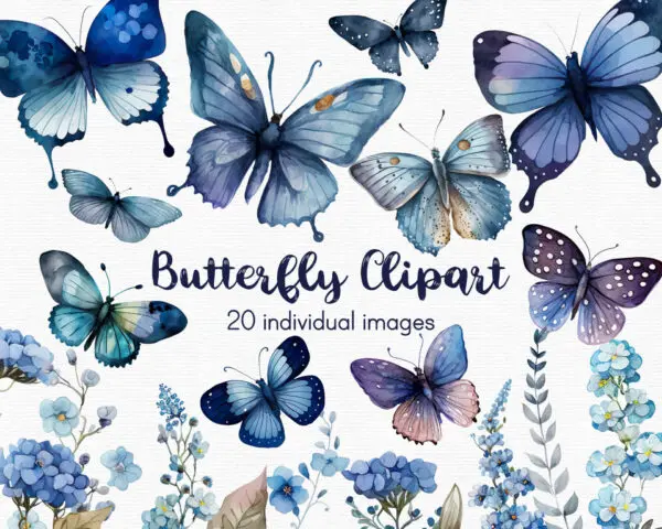 Blue butterfly clipart PNG with transparent background