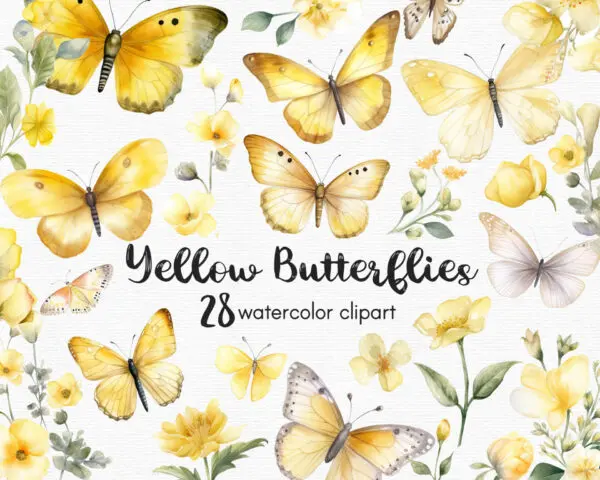 Yellow butterfly clipart set