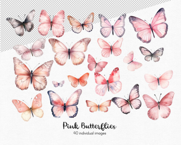 Pink Butterfly Clipart, Flowers clipart, 40 png files - Image 5