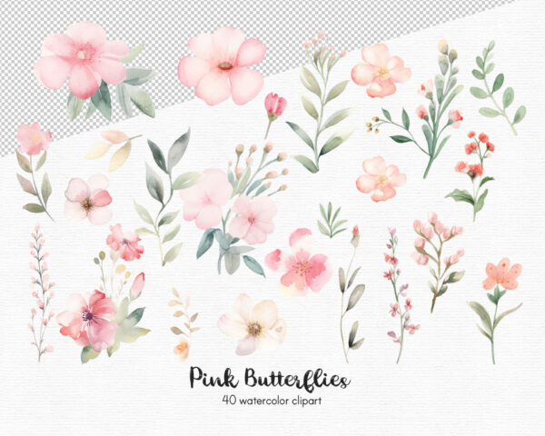 Pink Butterfly Clipart, Flowers clipart, 40 png files - Image 4