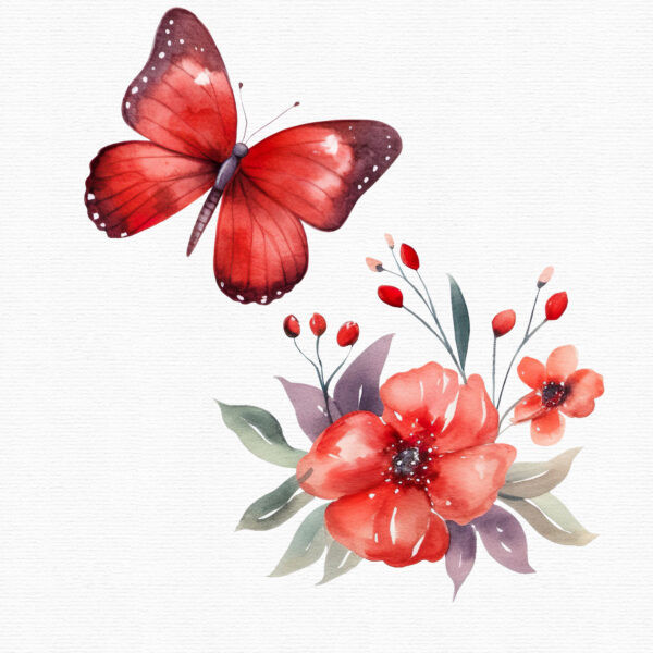 Red Butterfly Clipart, Flowers clipart, 30 png - Image 5