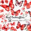 Red butterfly clipart and flowers PNG set