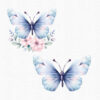 A clipart set with light blue and pink butterflies and flowers with soft colors.