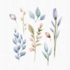A clipart set with light blue and pink butterflies and flowers with soft colors.