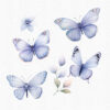 A clipart set with light blue and pink butterflies and flowers with soft colors.