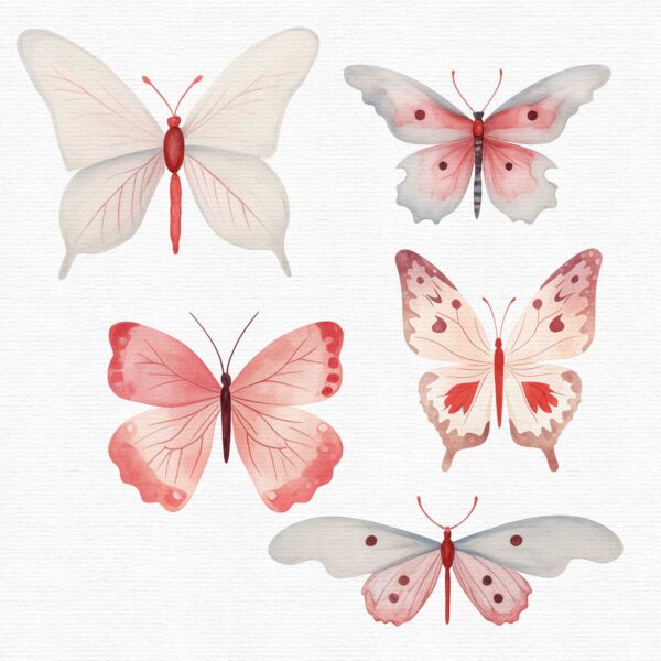 Part of a clipart set that includes 35 red butterflies in a flat style.