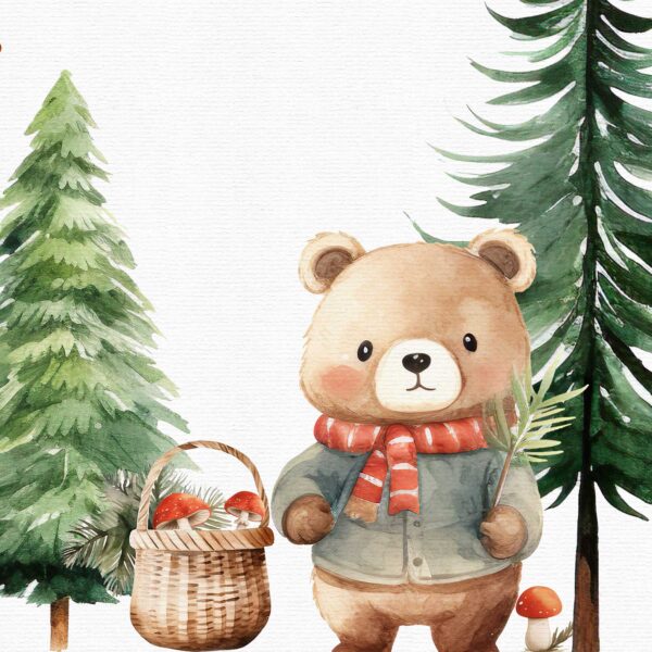 Teddy Bear Clipart, Christmas Watercolor Clipart, 24 png - Image 8