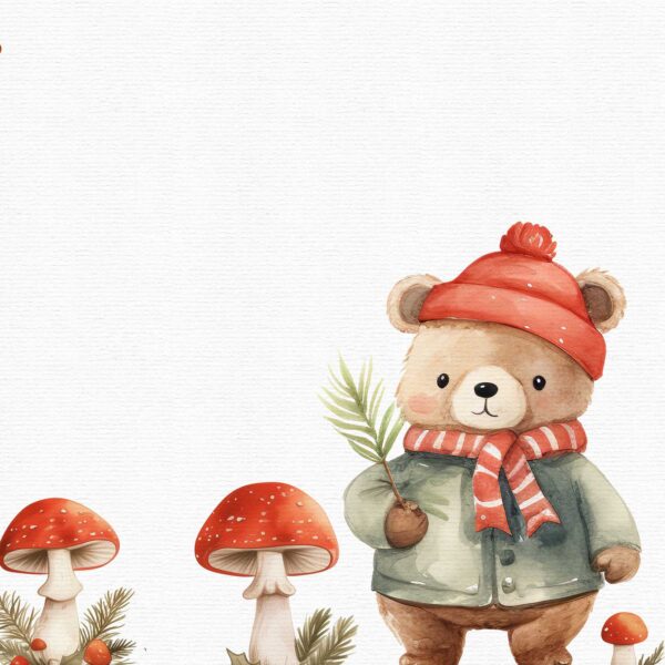 Teddy Bear Clipart, Christmas Watercolor Clipart, 24 png - Image 5