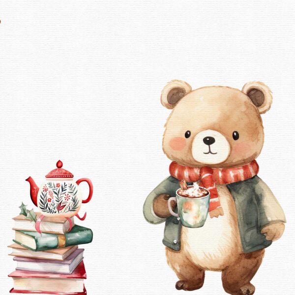 Teddy Bear Clipart, Christmas Watercolor Clipart, 24 png - Image 4