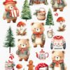a clipart set with cute watercolor teddy bears with cosy jackets and woodland decorations