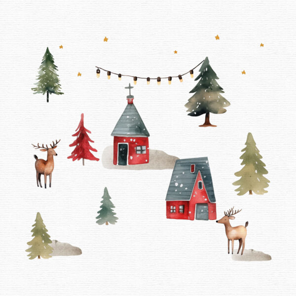 Watercolor Christmas Village clipart - Image 4