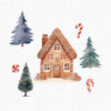 Watercolor Christmas gingerbread house clipart PNG set for crafts