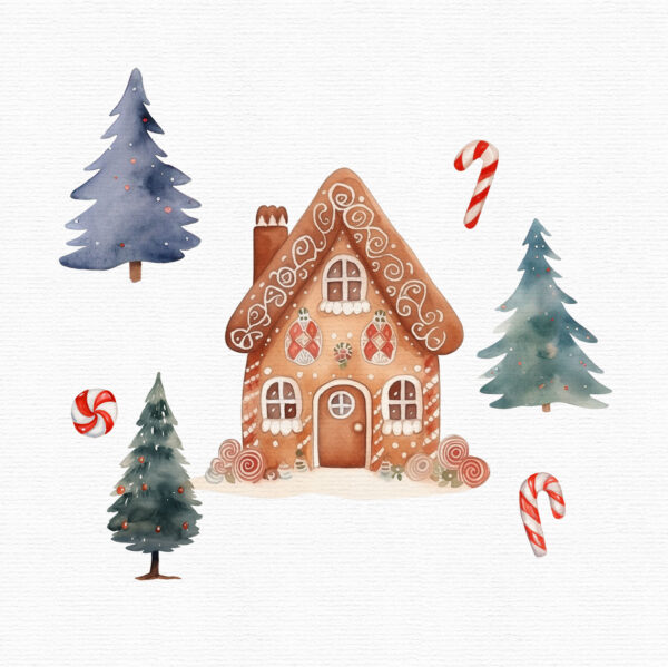 Watercolor Christmas Village clipart - Image 8