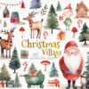 Watercolor Christmas village clipart PNG set for crafts