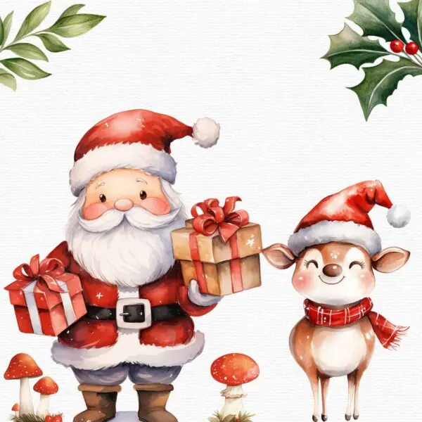 Christmas clipart set featuring Santa and reindeer