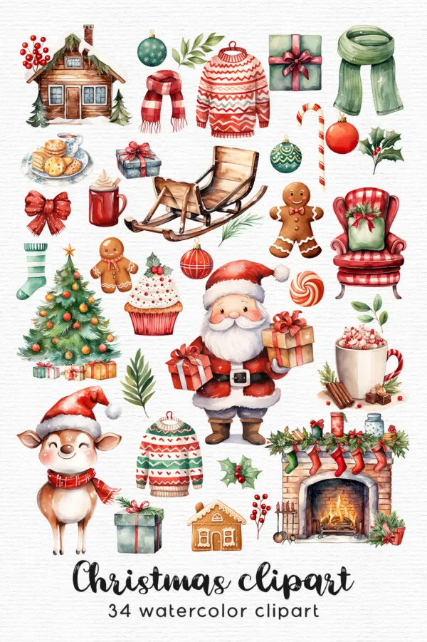 Santa Claus with reindeer Christmas clipart PNG