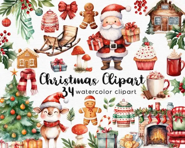 Santa Claus with reindeer Christmas clipart PNG
