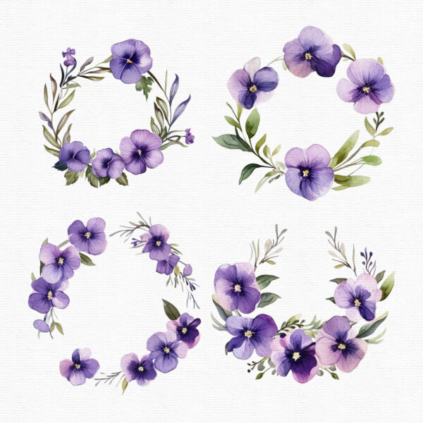 Watercolor pansy flowers clipart - Image 11