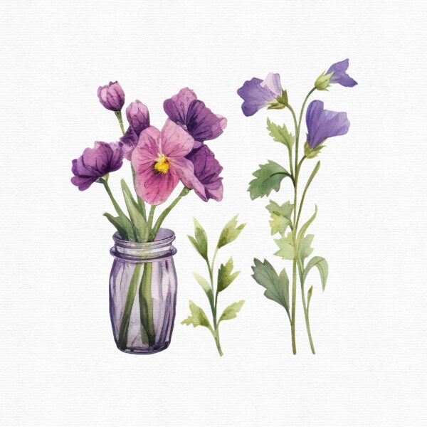 Watercolor pansy flowers clipart - Image 6