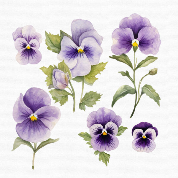 Watercolor pansy flowers clipart - Image 5